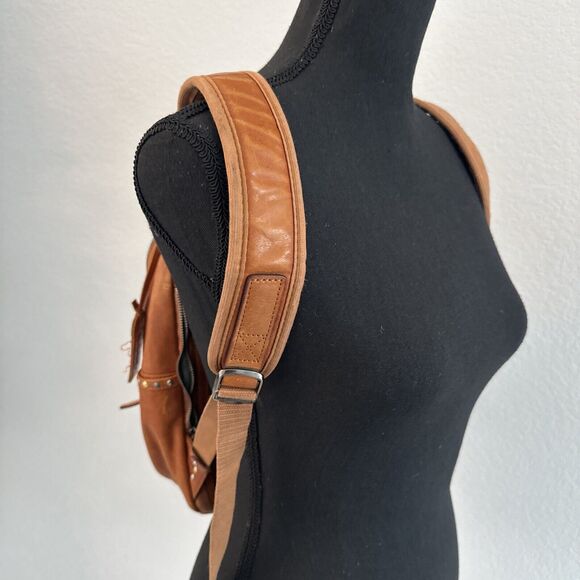 Old Tend backpack Brown 100% Eco Genuine Leather Studded Embellished Modern - Picture 6 of 12